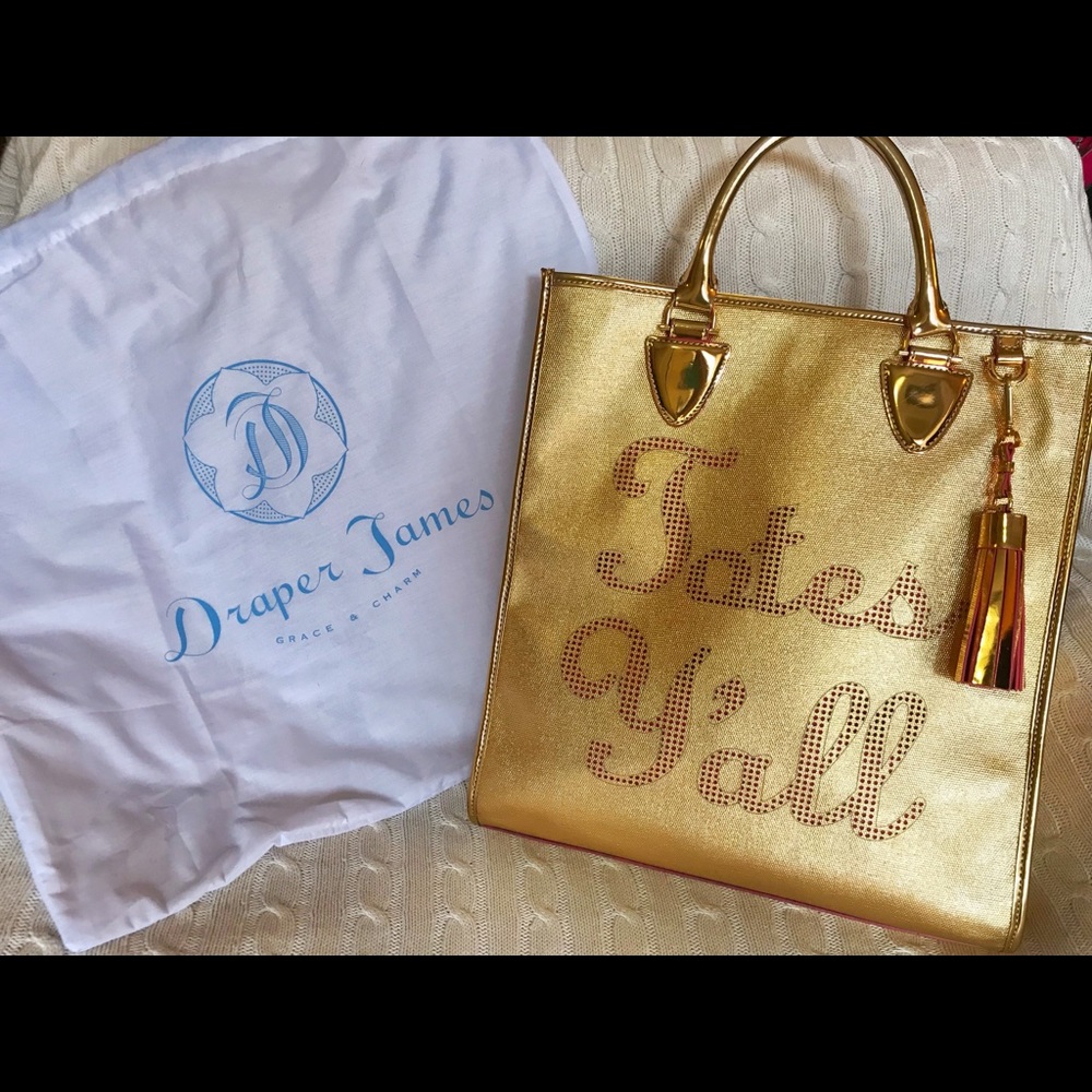 Draper James 🌸 Totes Y’all bag gold pink like new